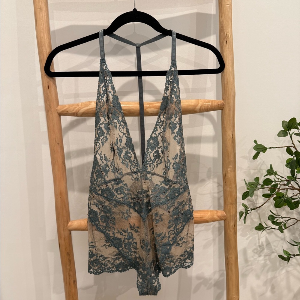 Free People Elegant Lace Bodysuit in muted Teal